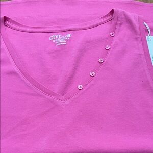 Chico's NWT Bahamian Pink V-Neck Tank Top with Button Accents Sz 2 - Large